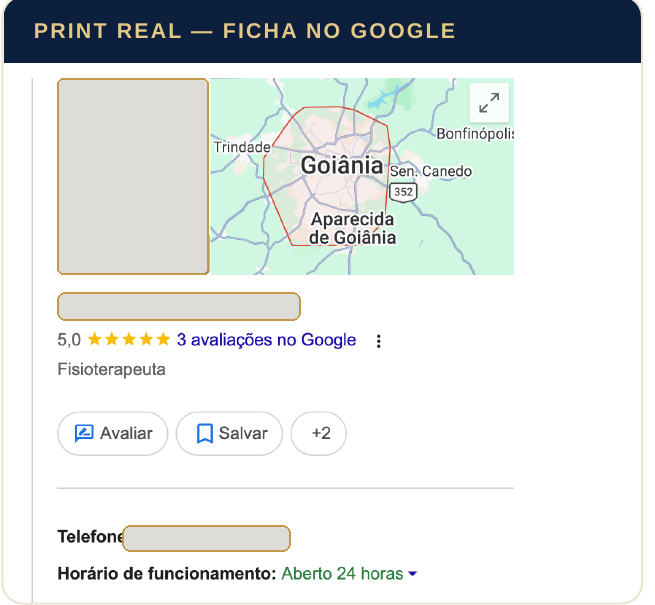 Print real anonimizado de ficha do Google Meu Negócio auditada